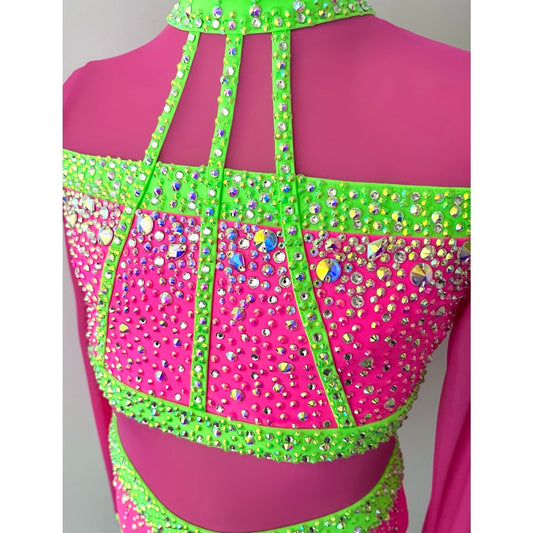 Child 12 | Pink & Green Jazz Dance Costume - Sparkle Worldwide