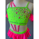 Child 8 | Neon Green & Pink Jazz Dance Costume - Sparkle Worldwide