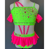 Child 8 | Neon Green & Pink Jazz Dance Costume - Sparkle Worldwide