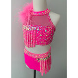 Child 8 | Pink Fringe & Feather Jazz Costume - Sparkle Worldwide