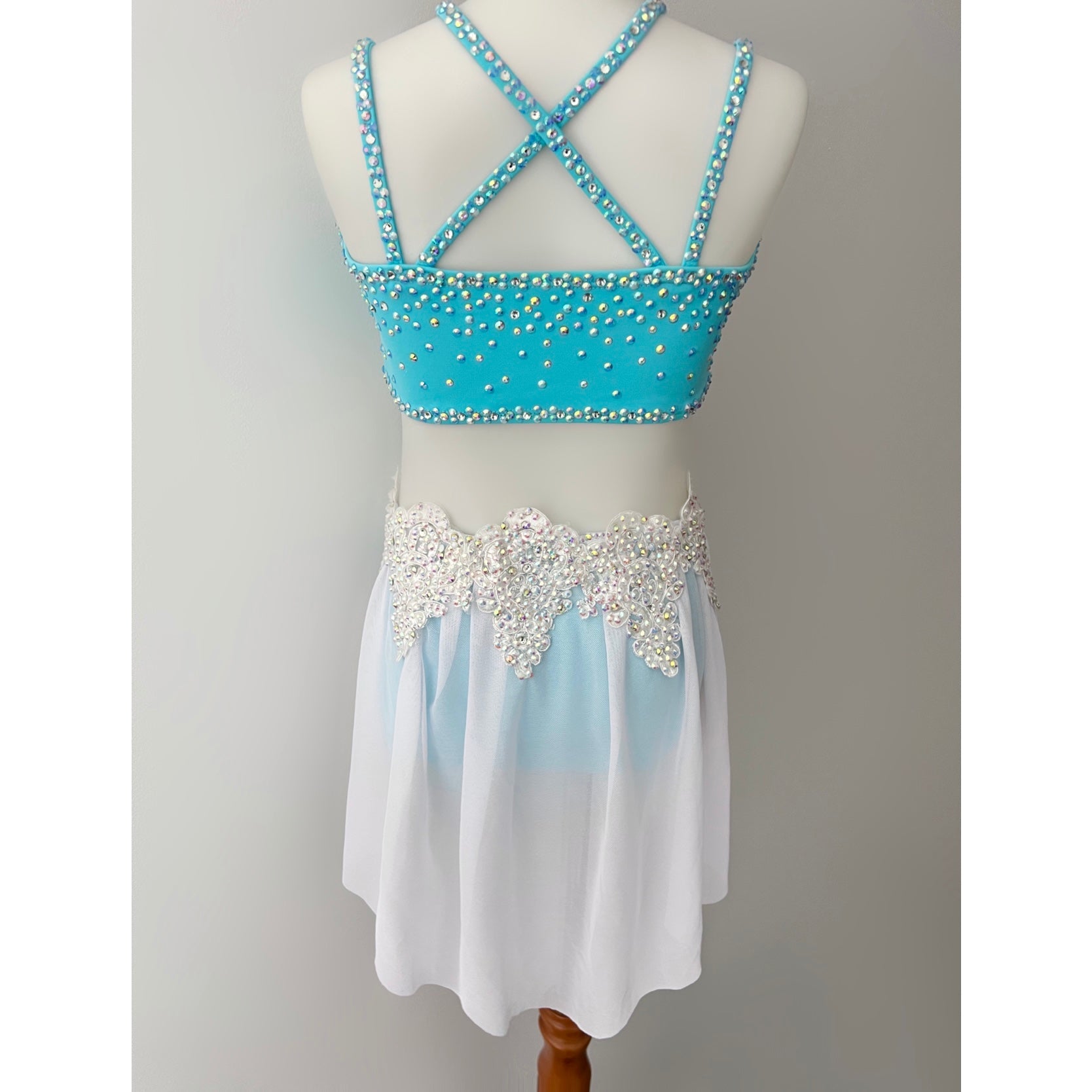 Child 8 | White Lace on Blue Lyrical Dance Costume - Sparkle Worldwide