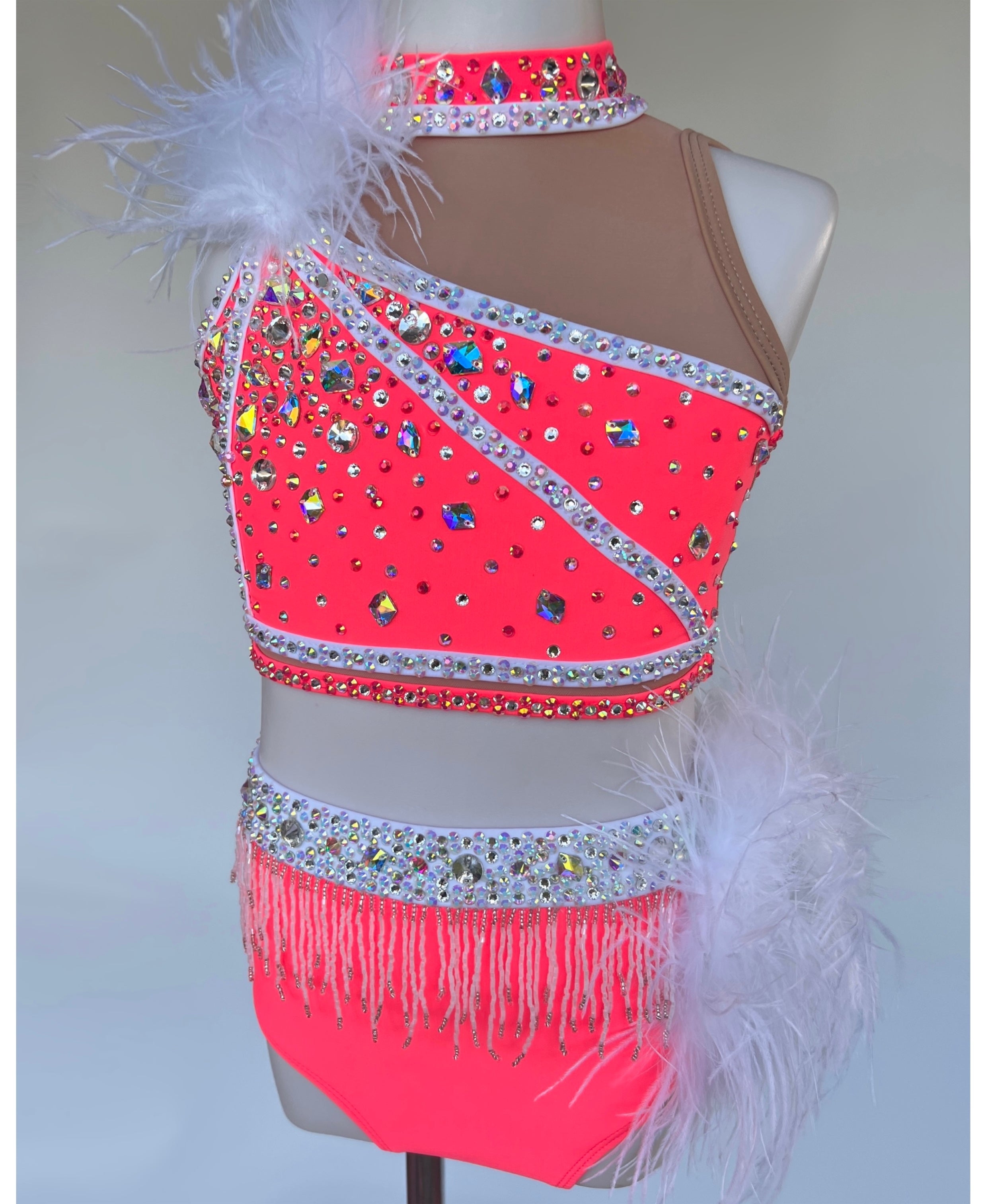 Size 10 | Coral & White Jazz Dance Costume - Sparkle Worldwide