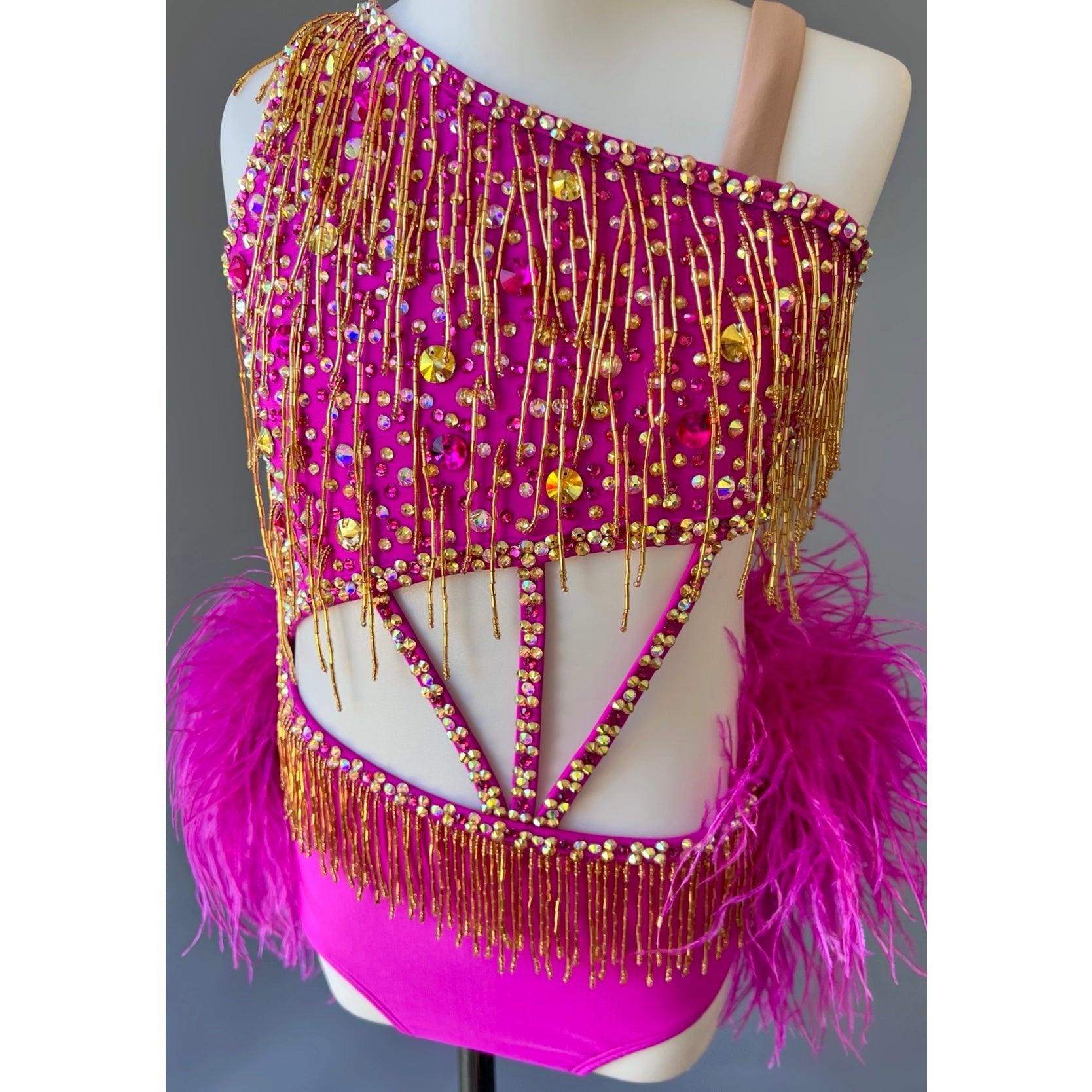Size 10 | Fuchsia & Gold Jazz Dance Costume - Sparkle Worldwide