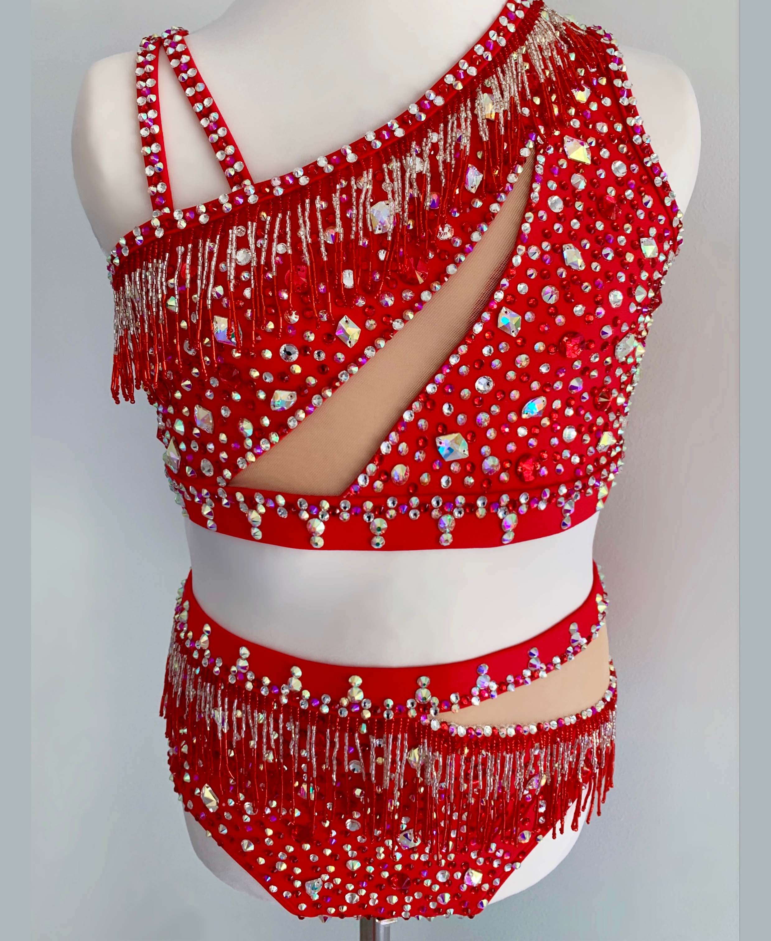 Size 12 | Bright Red Jazz Dance Costume - Sparkle Worldwide