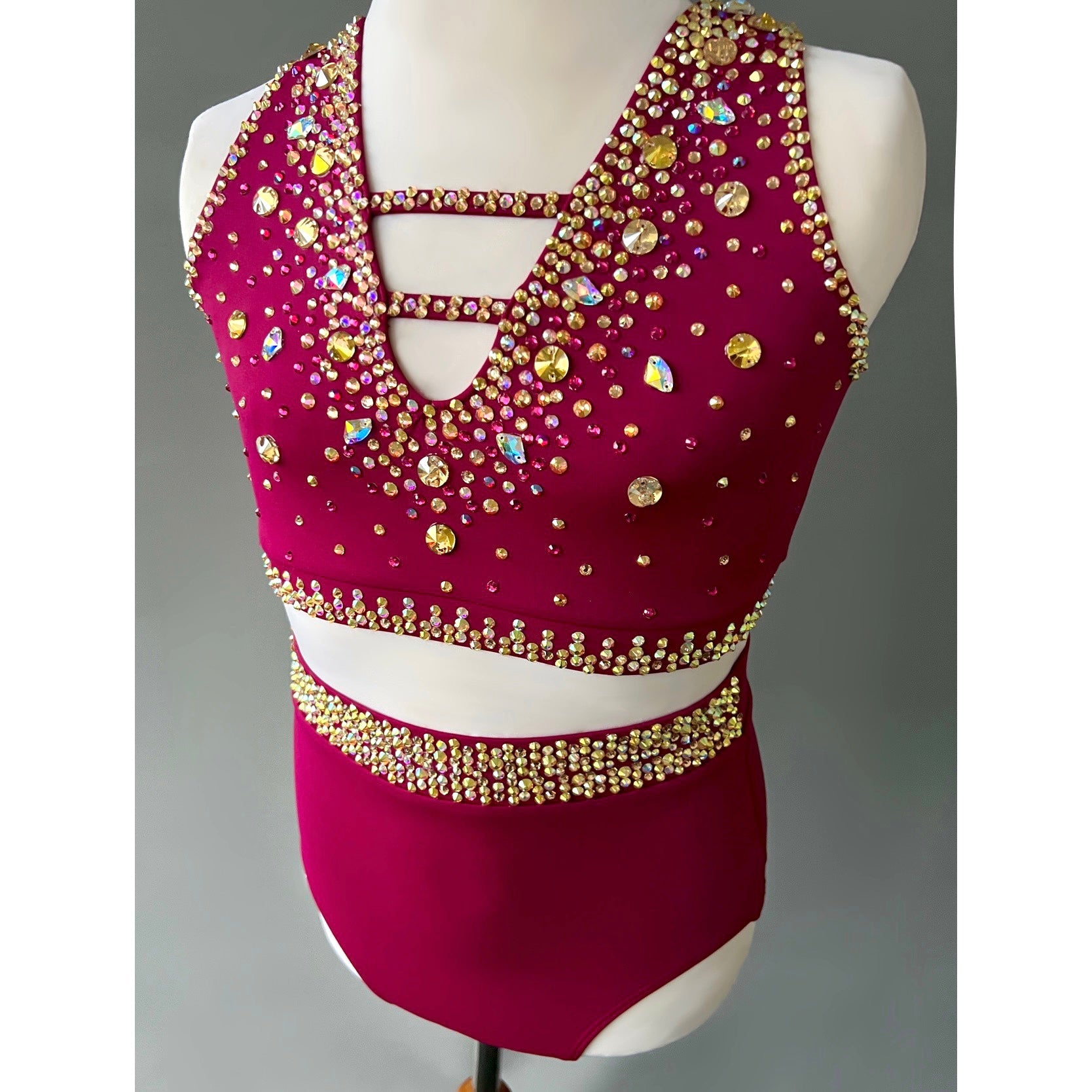 Size 12 | Gold Maroon Jazz Dance Costume - Sparkle Worldwide