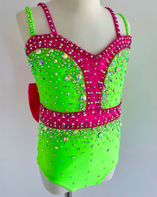 Size 6 | Neon Green & Pink Jazz Dance Costume - Sparkle Worldwide