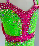 Size 6 | Neon Green & Pink Jazz Dance Costume - Sparkle Worldwide
