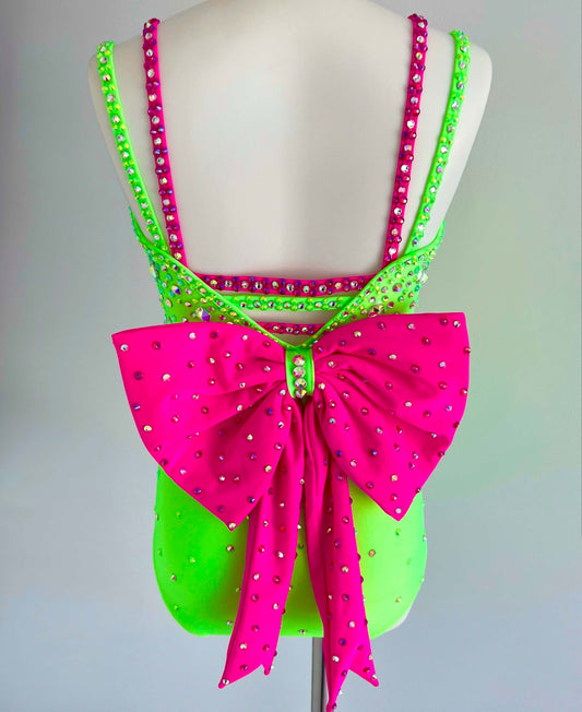 Size 6 | Neon Green & Pink Jazz Dance Costume - Sparkle Worldwide