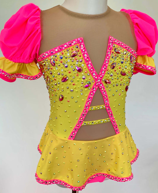 Size 6 | Yellow & Neon Pink Jazz Dance Costume - Sparkle Worldwide