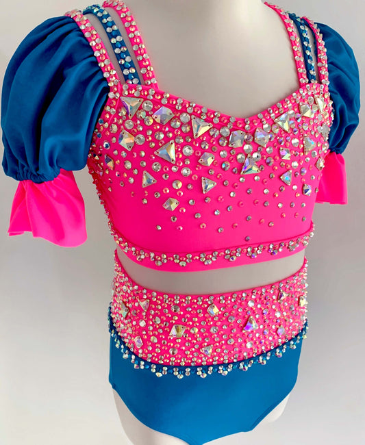 Size 8 | Neon Pink & Blue Jazz Dance Costume - Sparkle Worldwide