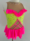 Size 8 | Neon Yellow & Pink Jazz Dance Costume - Sparkle Worldwide