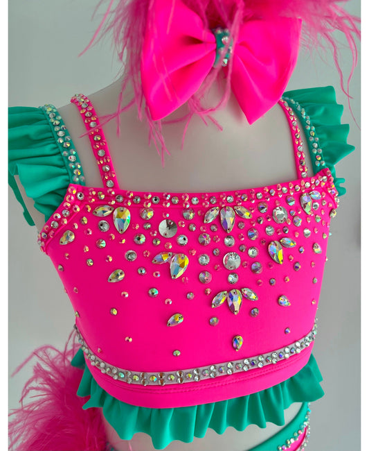 Size 8 | Pink & Mint Jazz Dance Costume - Sparkle Worldwide