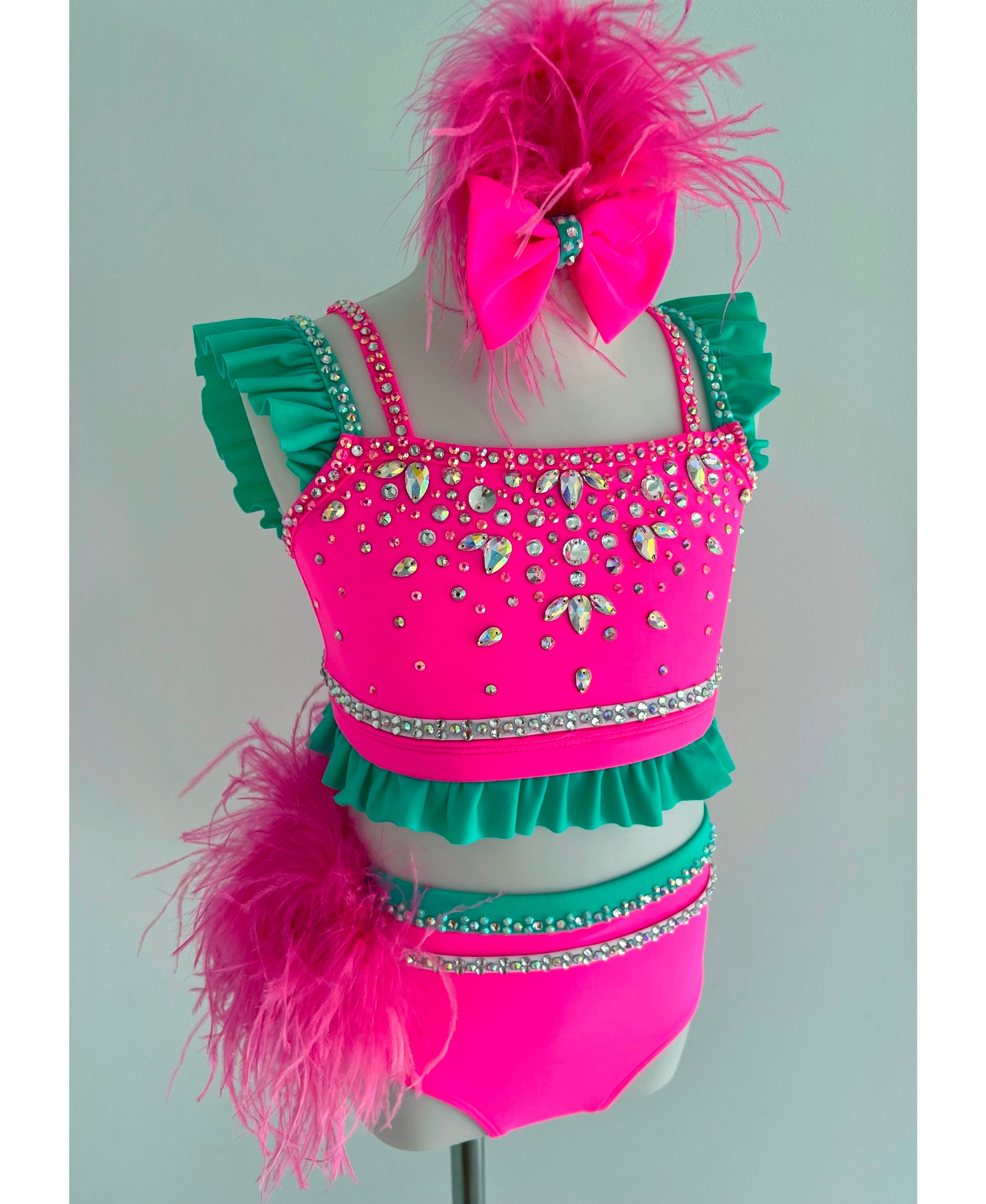 Size 8 | Pink & Mint Jazz Dance Costume - Sparkle Worldwide