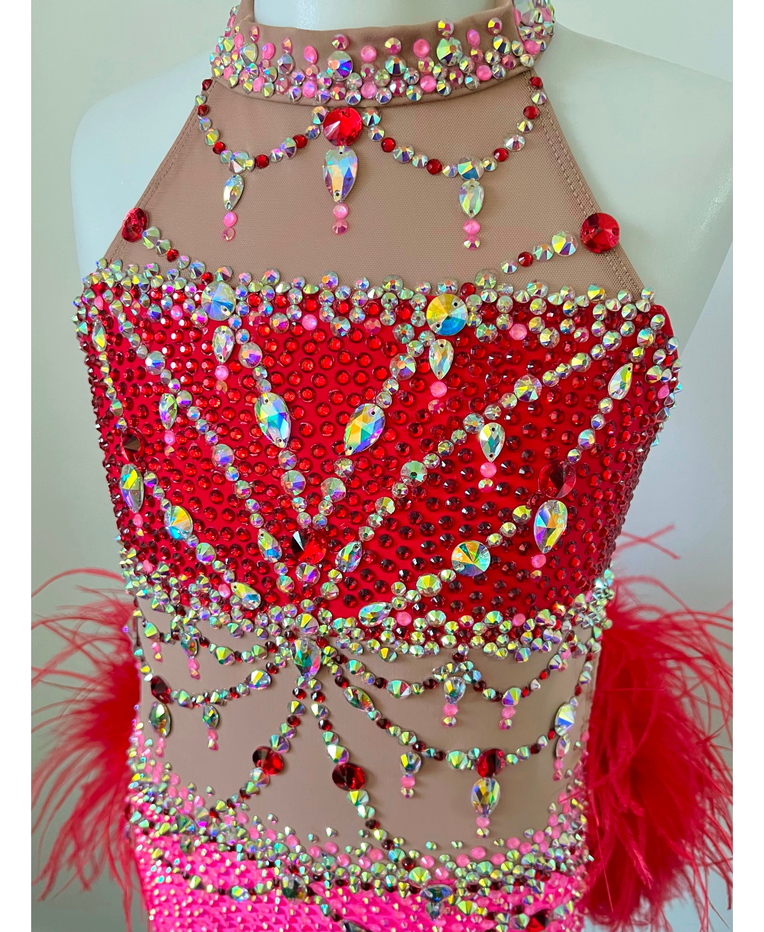 Size 8 | Pink & Red Jazz Dance Costume - Sparkle Worldwide