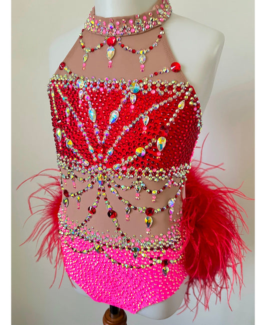 Size 8 | Pink & Red Jazz Dance Costume - Sparkle Worldwide