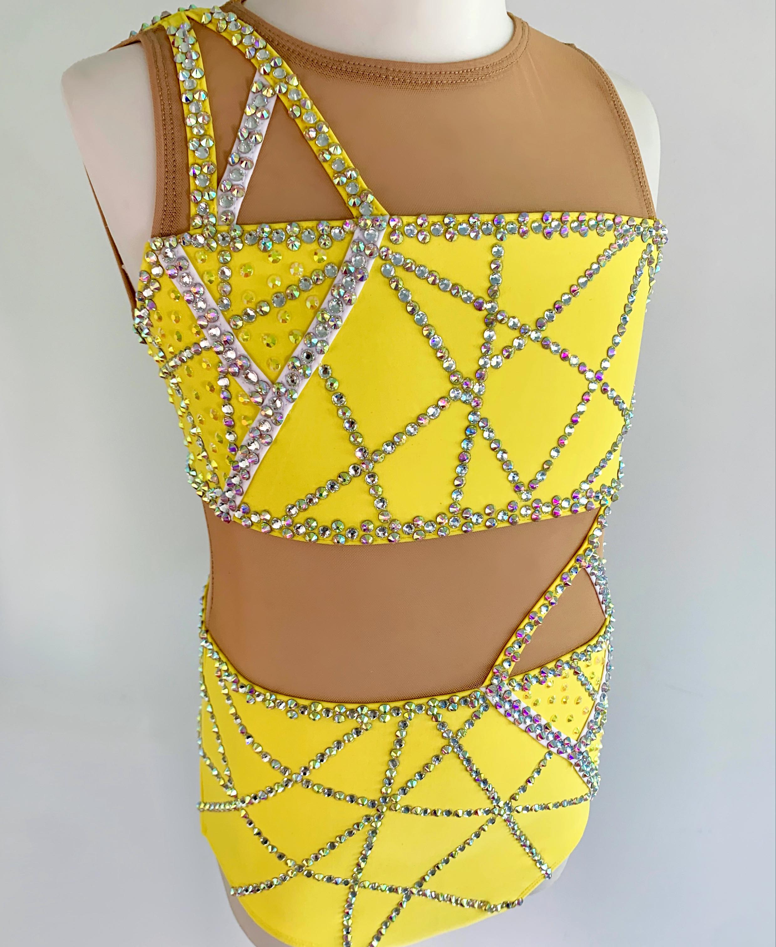 Size 8 | Yellow & White Jazz Dance Costume - Sparkle Worldwide